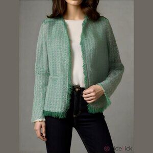 Mango Sz S Tweed Green Elegant Open Front Blazer